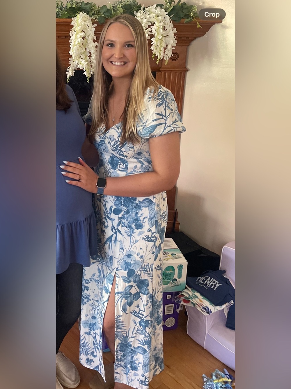 Blue Floral Puff-Sleeve Maxi Dress